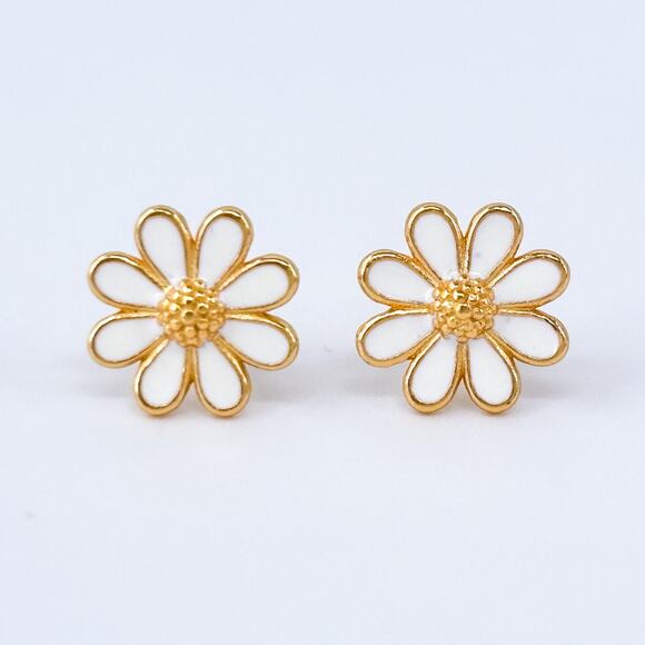 Vintage Sterling Silver 925 Gold Tone Daisy Flower Stud Earrings - Picture 2 of 8